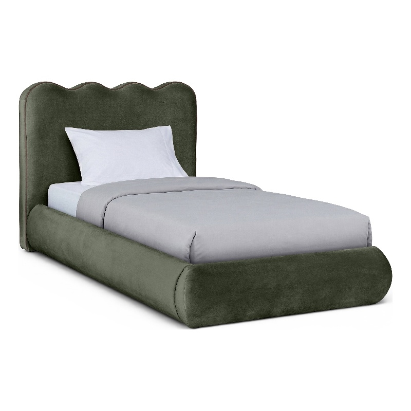 Meridian Furniture Tempo Green Velvet Upholstered Twin Bed