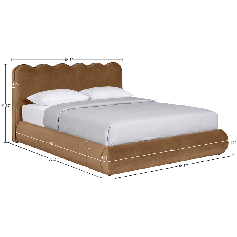 Meridian Furniture Tempo Saddle Velvet Upholstered Full Bed