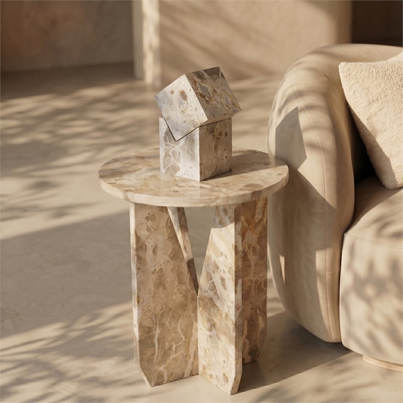 Meridian Furniture Alba Beige Genuine Marble End / Side Table