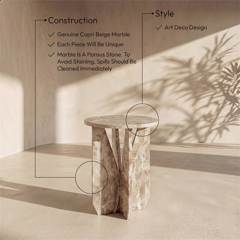 Meridian Furniture Alba Beige Genuine Marble End / Side Table