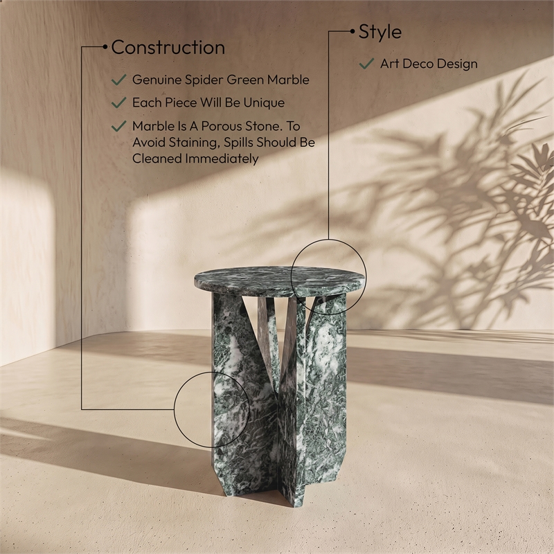 Meridian Furniture Alba Green Genuine Marble End / Side Table