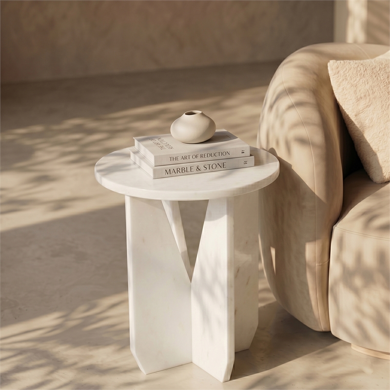 Meridian Furniture Alba White Genuine Marble End / Side Table