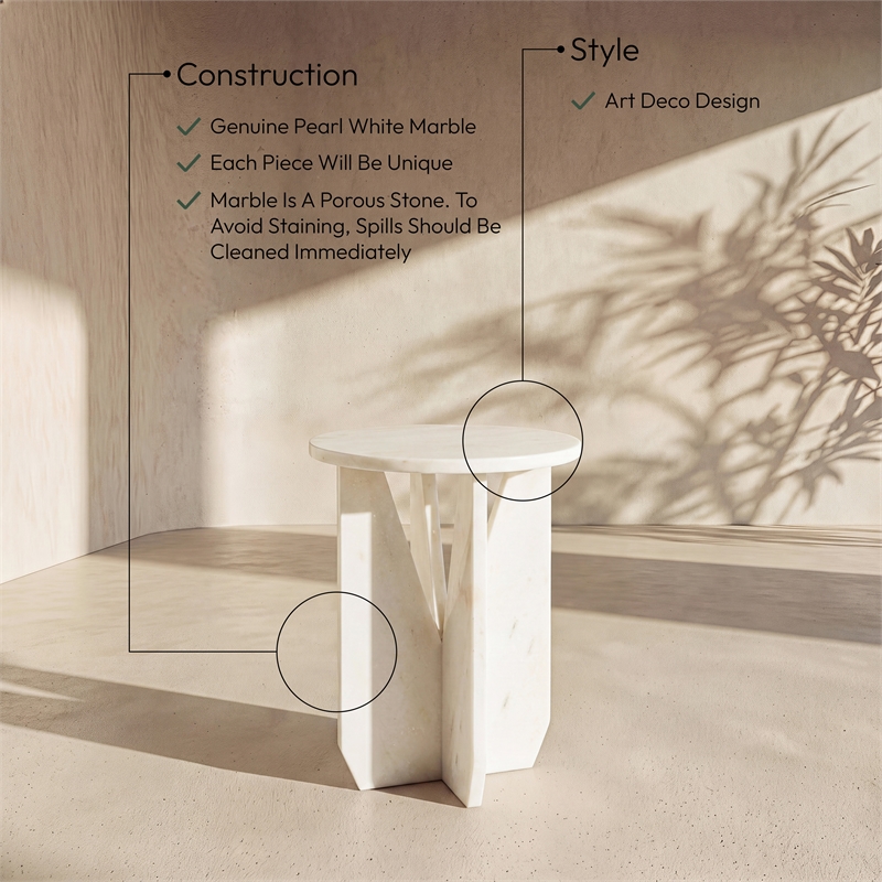 Meridian Furniture Alba White Genuine Marble End / Side Table