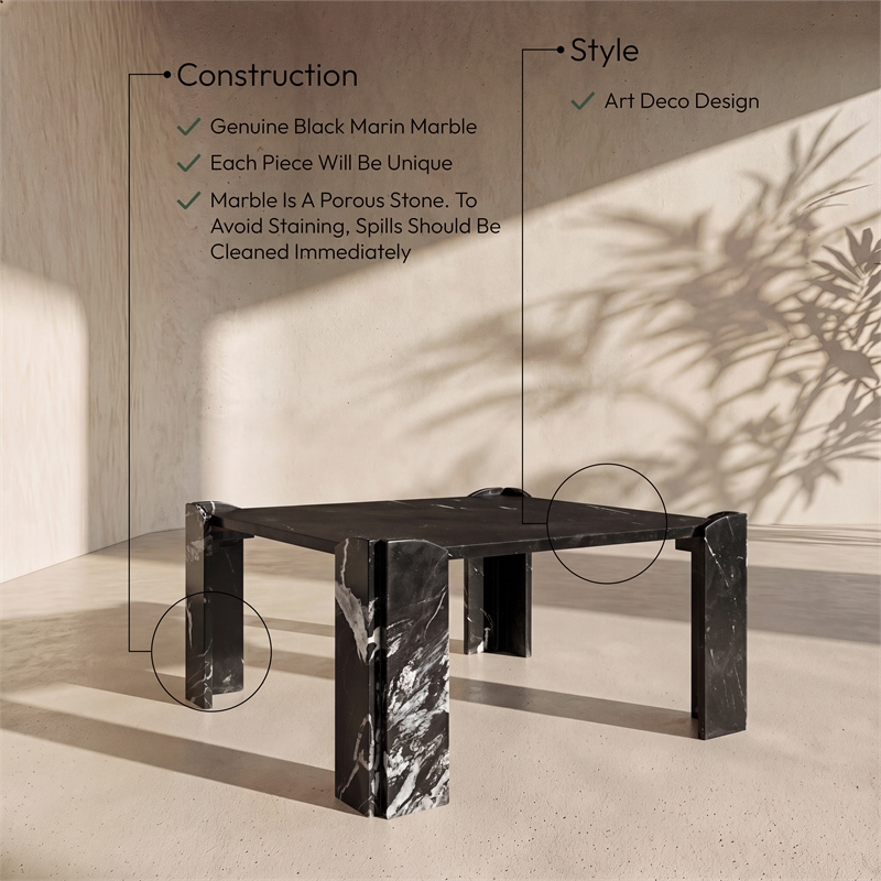 Meridian Furniture Ravello Black Genuine Marble Coffee Table