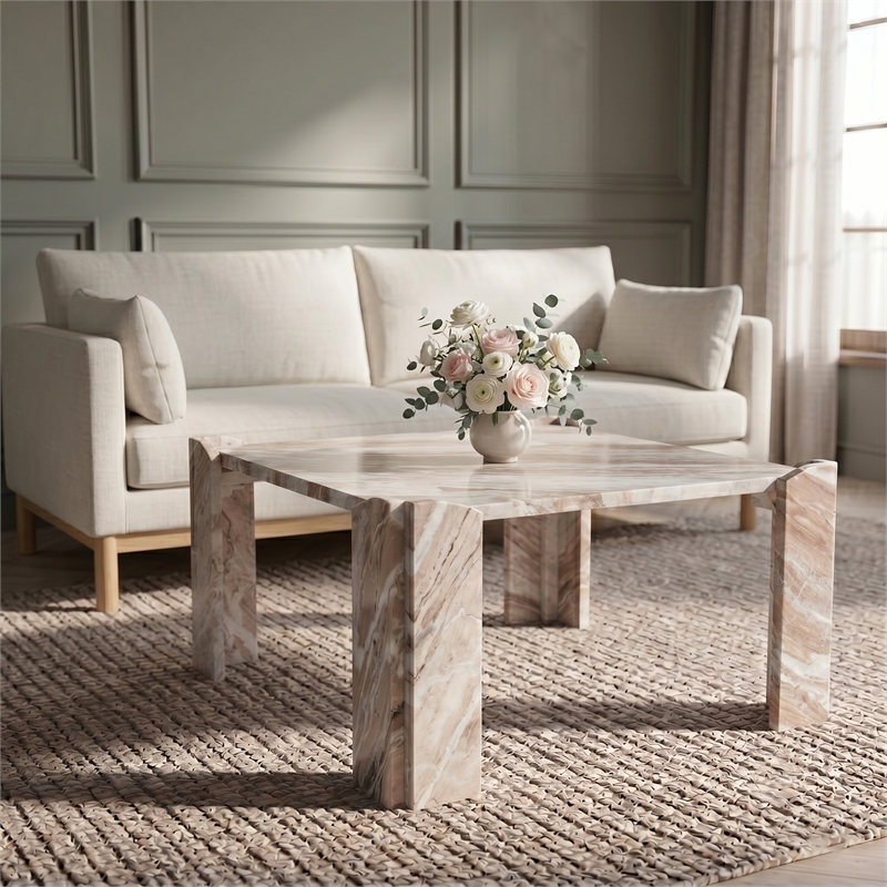 Meridian Furniture Ravello Brown Genuine Marble Coffee Table