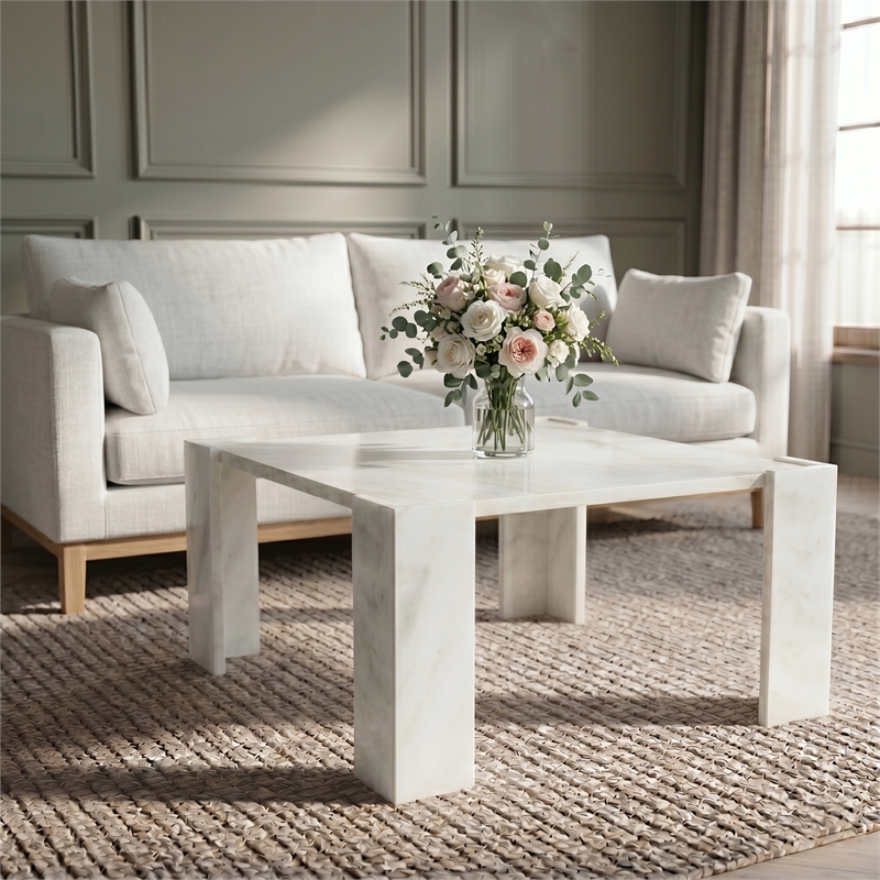 Meridian Furniture Ravello White Genuine Marble Coffee Table