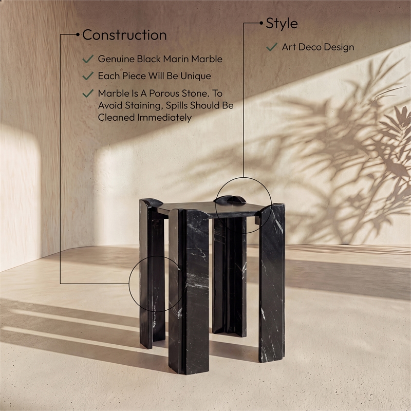 Meridian Furniture Ravello Black Genuine Marble End / Side Table