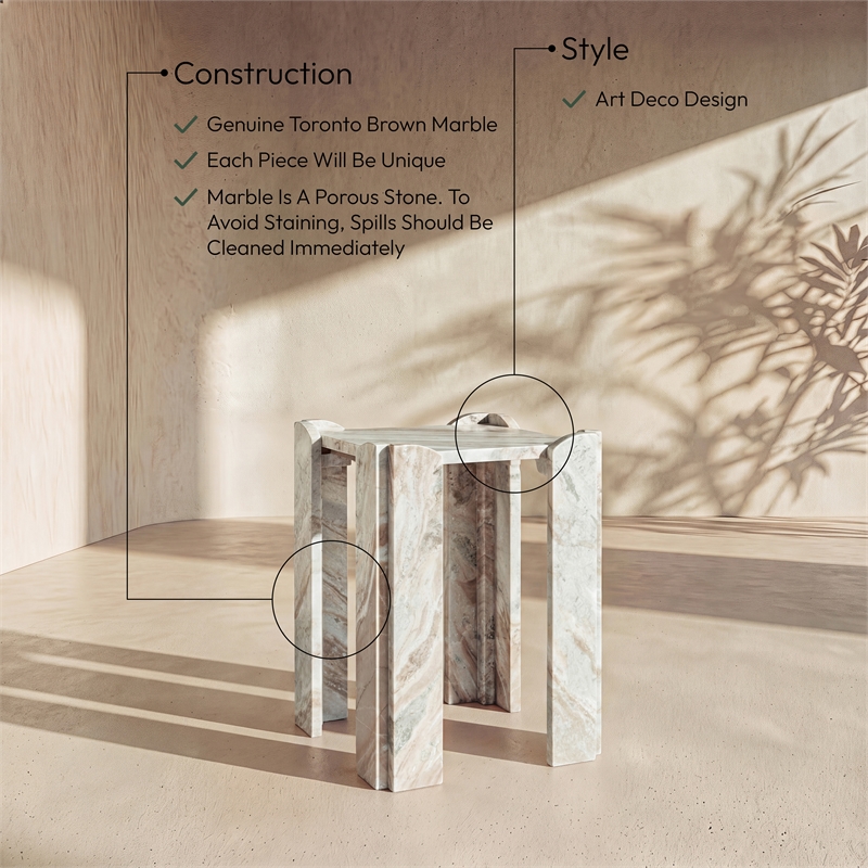 Meridian Furniture Ravello Brown Genuine Marble End / Side Table