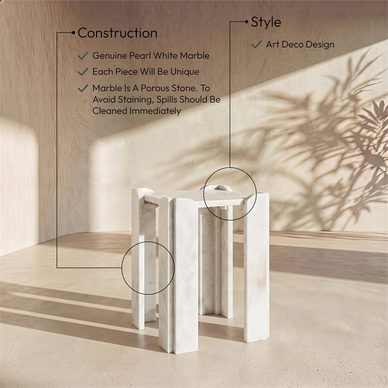 Meridian Furniture Ravello White Genuine Marble End / Side Table