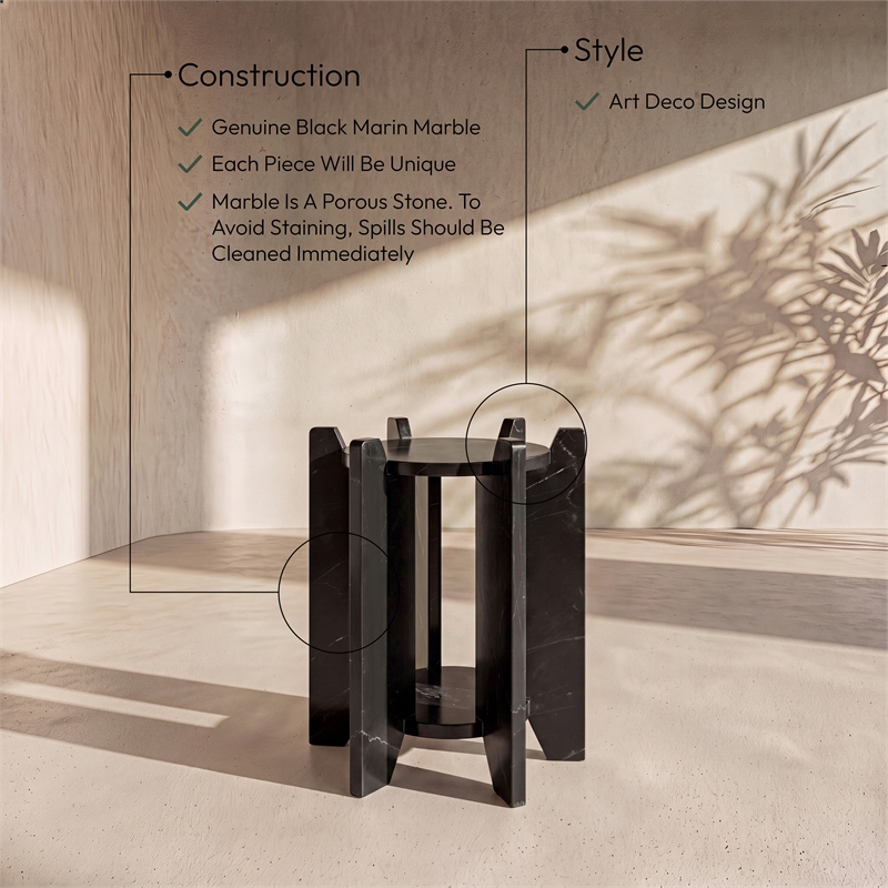 Meridian Furniture Soriano Black Genuine Marble End / Side Table