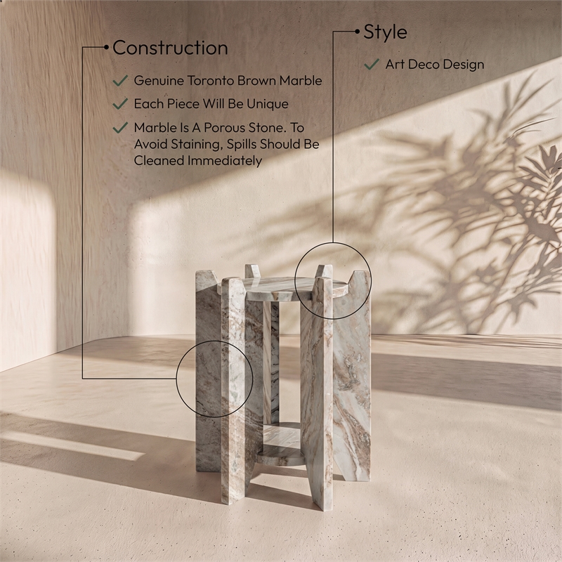 Meridian Furniture Soriano Brown Genuine Marble End / Side Table