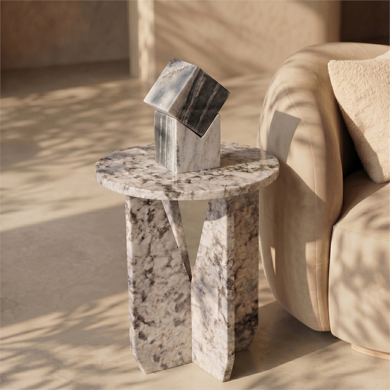 Meridian Furniture Alba Alaska Genuine Marble End / Side Table