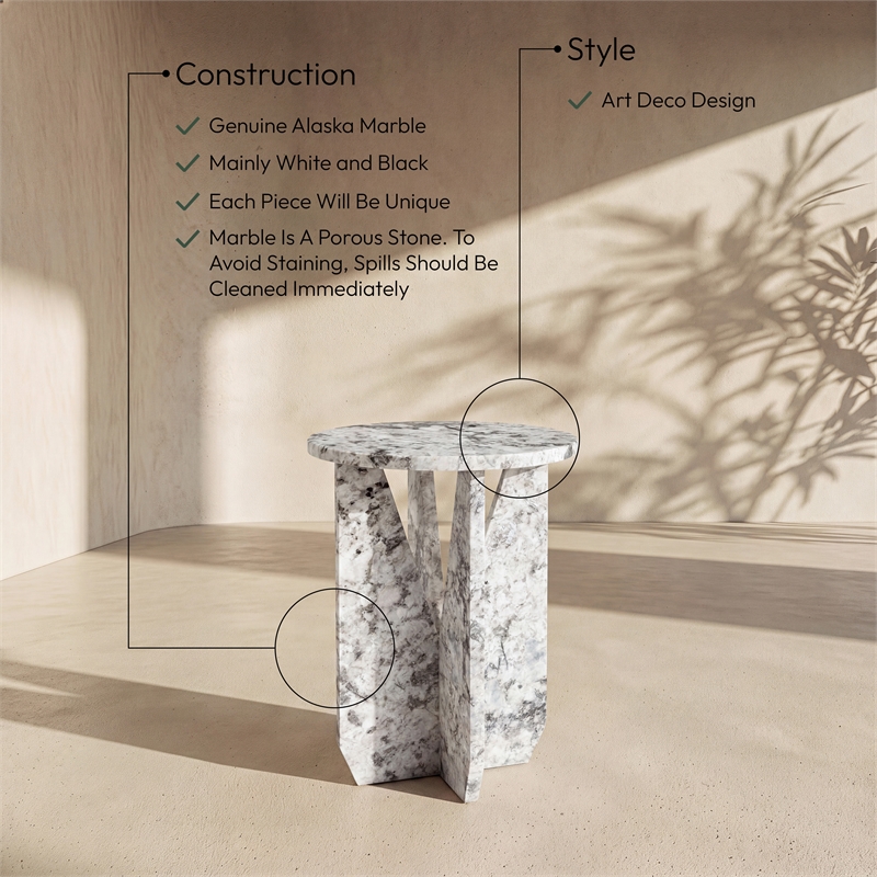 Meridian Furniture Alba Alaska Genuine Marble End / Side Table