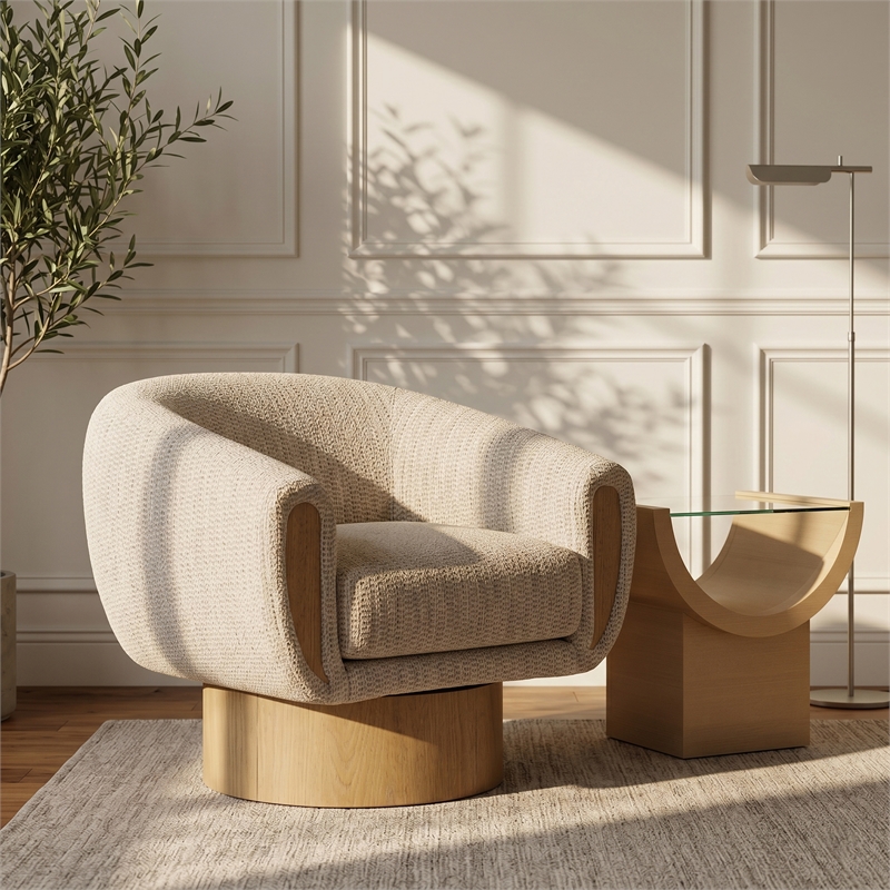 Meridian Furniture Avella Beige Interwoven Fabric Swivel Accent Chair