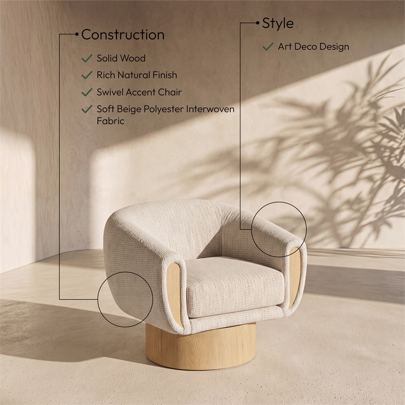 Meridian Furniture Avella Beige Interwoven Fabric Swivel Accent Chair