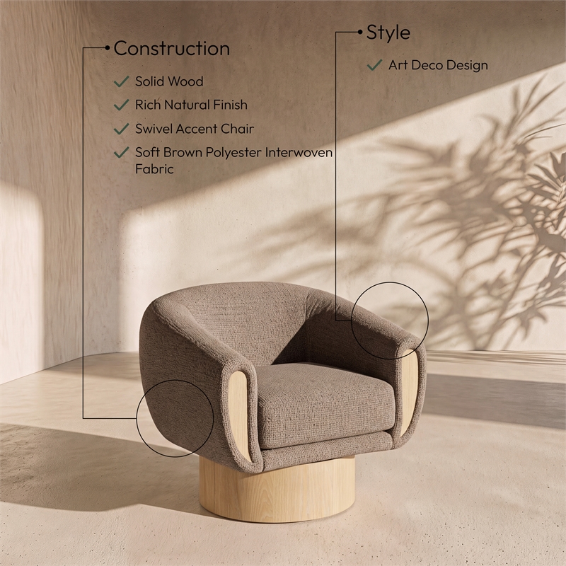 Meridian Furniture Avella Brown Interwoven Fabric Swivel Accent Chair