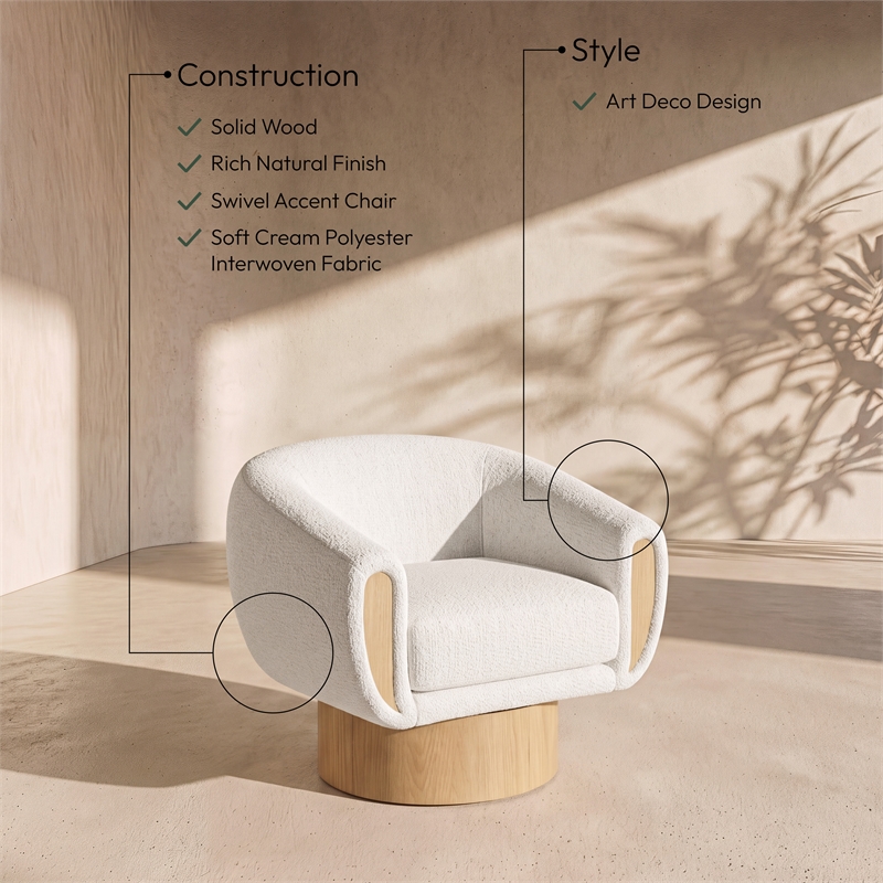 Meridian Furniture Avella Cream Interwoven Fabric Swivel Accent Chair
