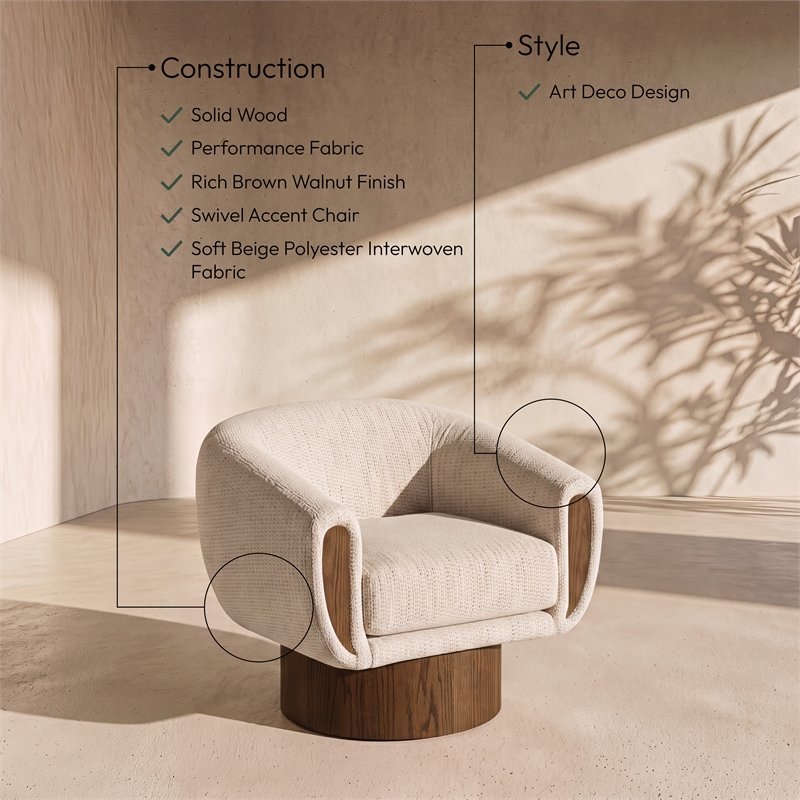 Meridian Furniture Avella Beige Interwoven Fabric Swivel Accent Chair