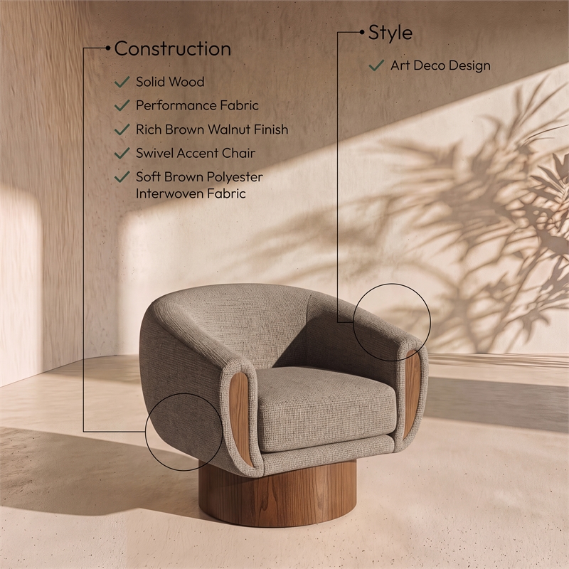 Meridian Furniture Avella Brown Interwoven Fabric Swivel Accent Chair