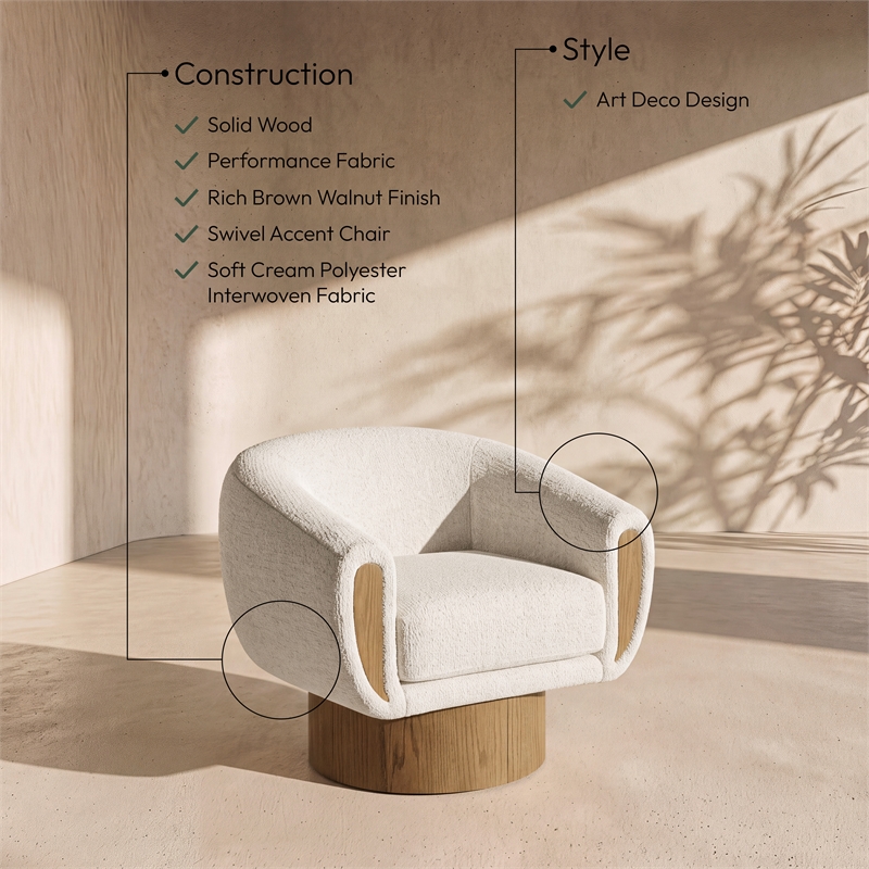 Meridian Furniture Avella Cream Interwoven Fabric Swivel Accent Chair