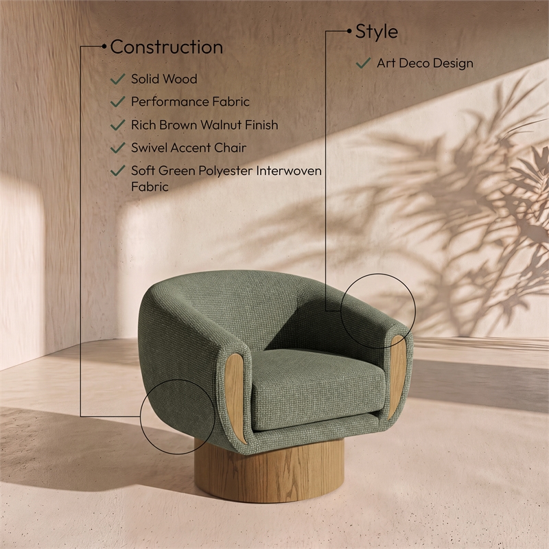 Meridian Furniture Avella Green Interwoven Fabric Swivel Accent Chair