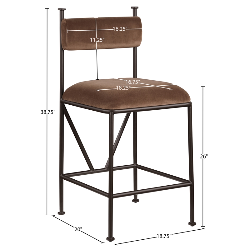 Meridian Furniture Monarch Brown Velvet Upholstered Counter Stool (Set of 2)