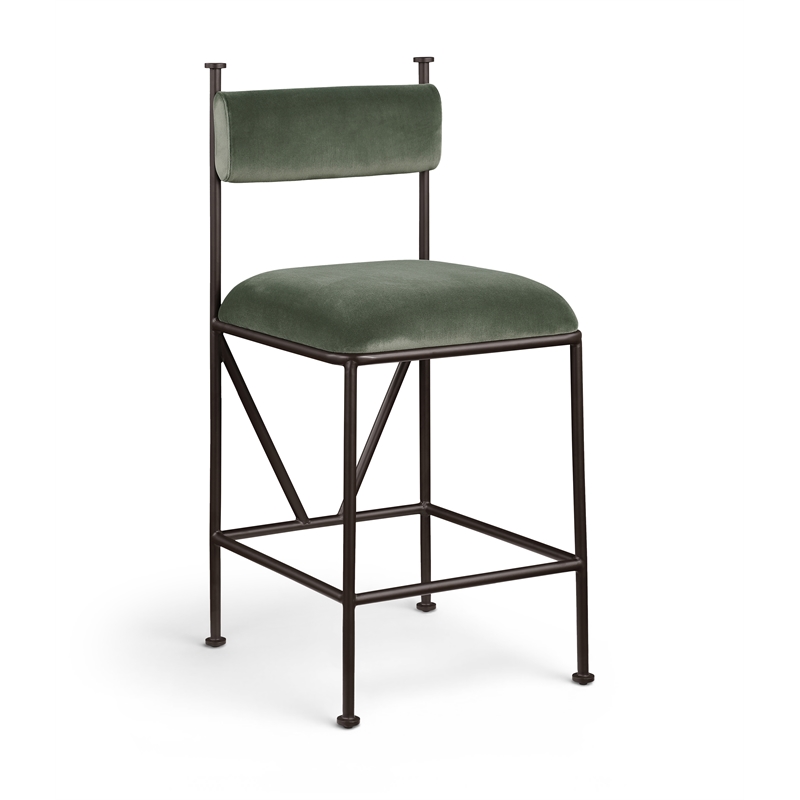 Meridian Furniture Monarch Green Velvet Upholstered Counter Stool (Set of 2)