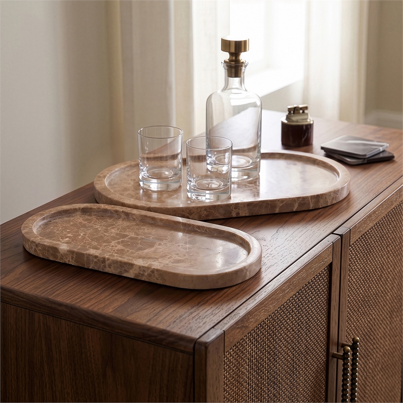 Meridian Furniture Vanta Beige Genuine Marble 2pc. Tray