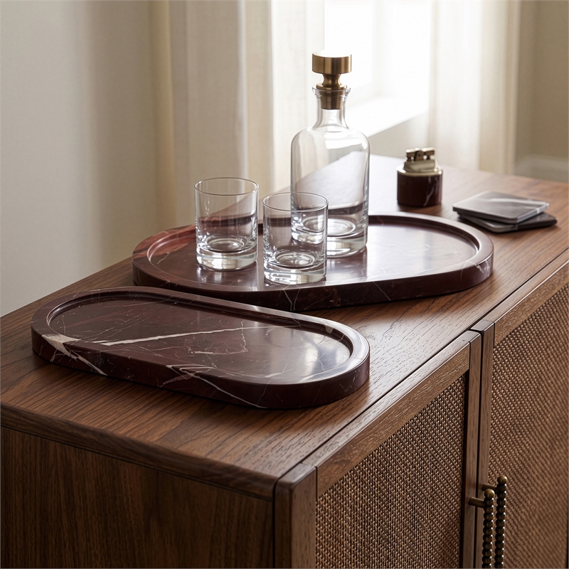 Meridian Furniture Vanta Cherry Genuine Marble 2pc. Tray