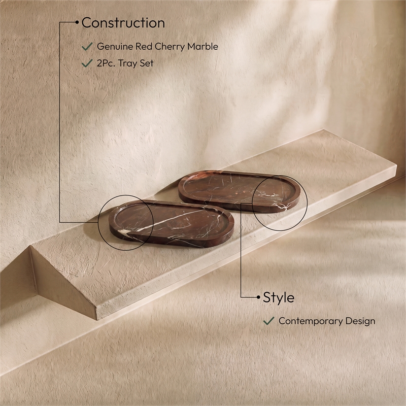 Meridian Furniture Vanta Cherry Genuine Marble 2pc. Tray