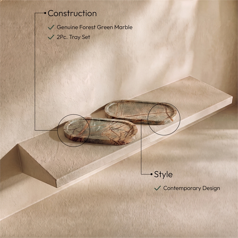 Meridian Furniture Vanta Green Genuine Marble 2pc. Tray
