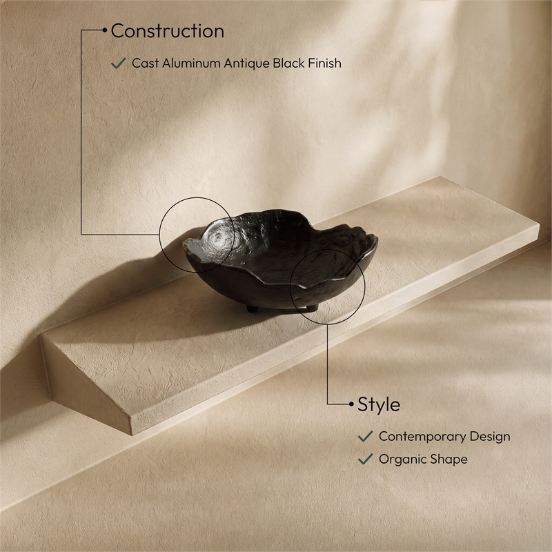 Meridian Furniture Calyx Black Aluminum Bowl