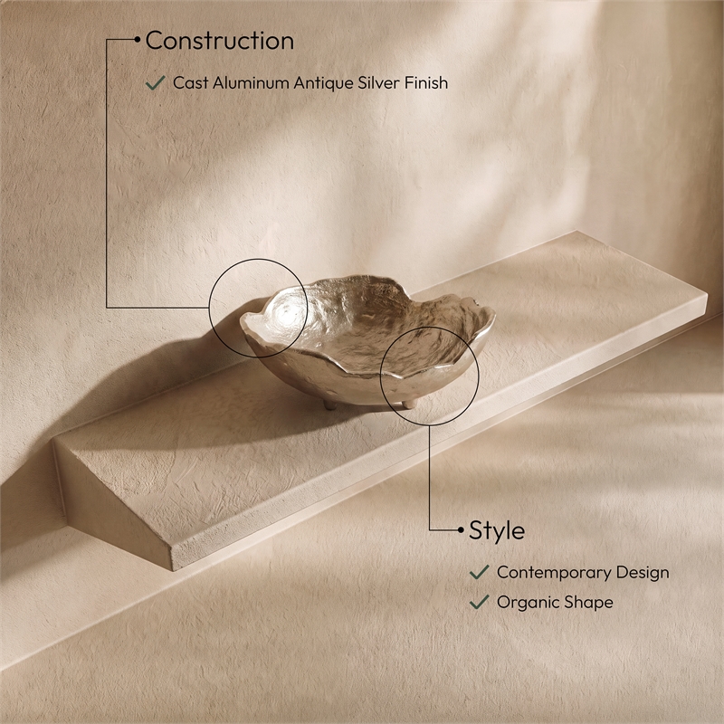 Meridian Furniture Calyx Silver Aluminum Bowl