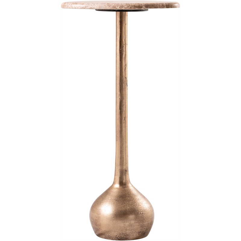 Meridian Furniture Vireo Beige Genuine Marble Top And Aluminum Base Drink Table
