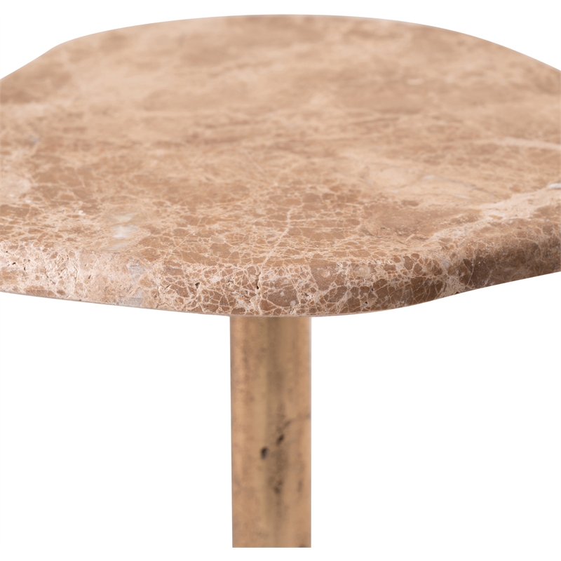 Meridian Furniture Vireo Beige Genuine Marble Top And Aluminum Base Drink Table