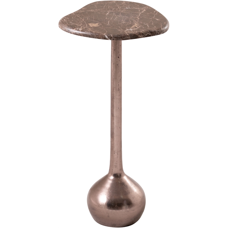 Meridian Furniture Vireo Brown Genuine Marble Top And Aluminum Base Drink Table