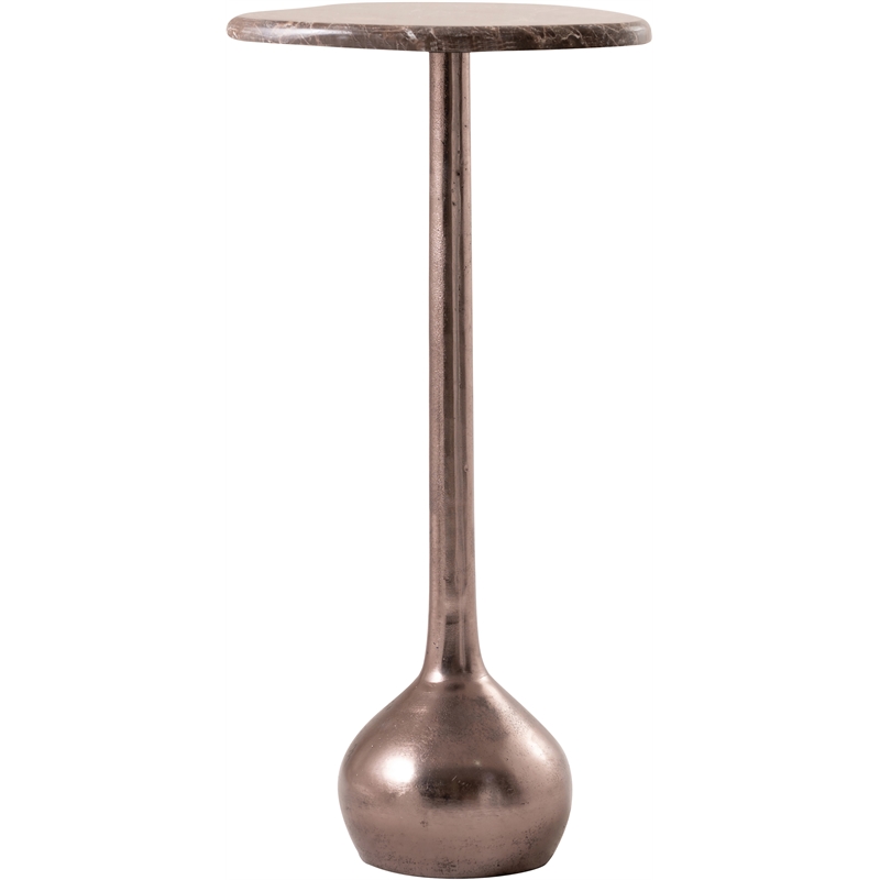 Meridian Furniture Vireo Brown Genuine Marble Top And Aluminum Base Drink Table