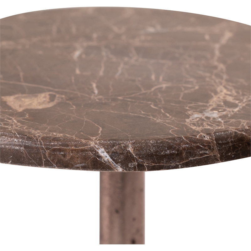 Meridian Furniture Vireo Brown Genuine Marble Top And Aluminum Base Drink Table