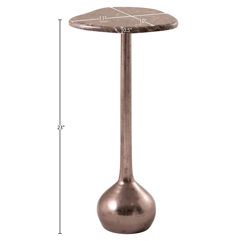 Meridian Furniture Vireo Brown Genuine Marble Top And Aluminum Base Drink Table