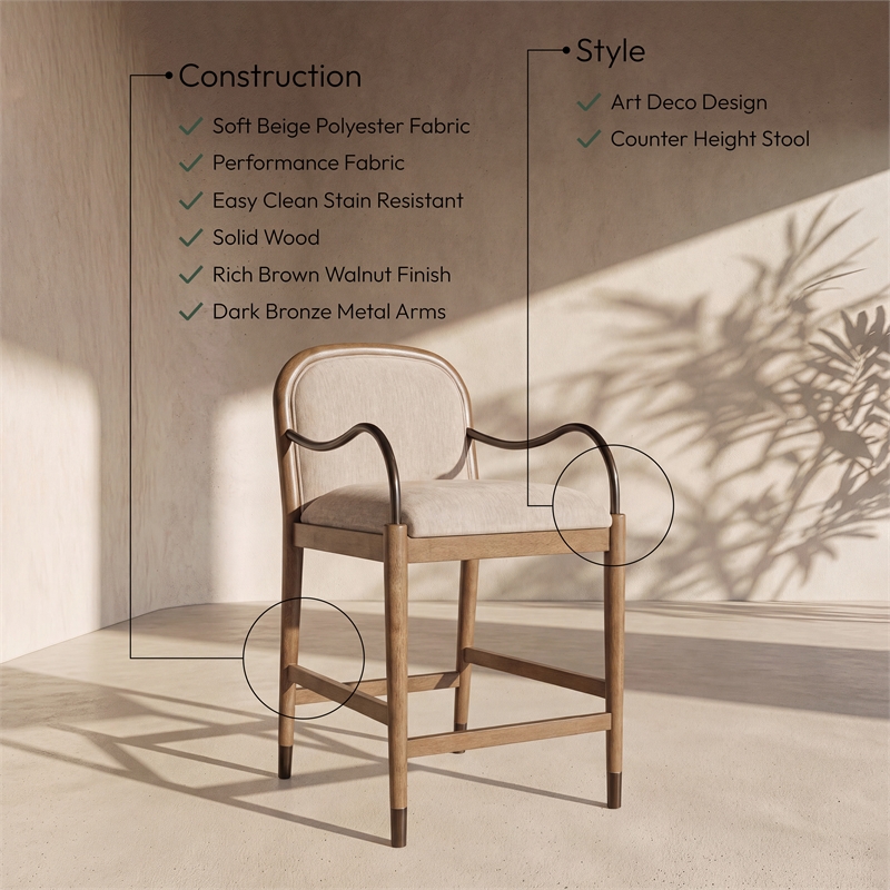 Meridian Furniture Cambria Beige Fabric Counter Stool