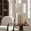 Meridian Furniture Caldera Travertine And Linen Textured Fabric Table Lamp