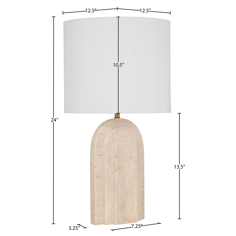 Meridian Furniture Caldera Travertine And Linen Textured Fabric Table Lamp