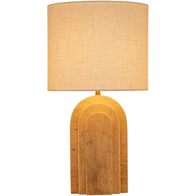 Meridian Furniture Caldera Travertine And Linen Textured Fabric Table Lamp