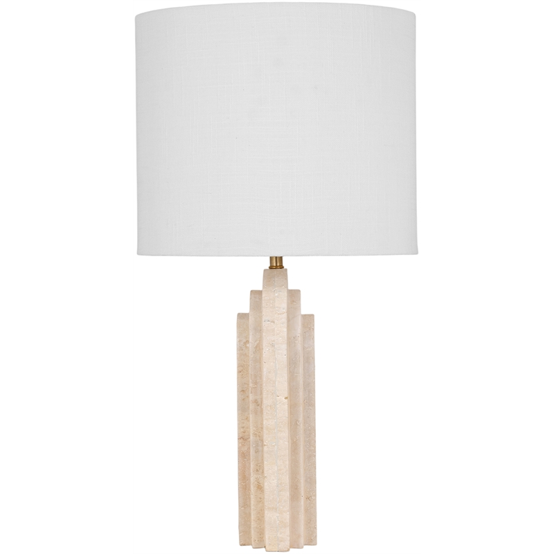 Meridian Furniture Caldera Travertine And Linen Textured Fabric Table Lamp