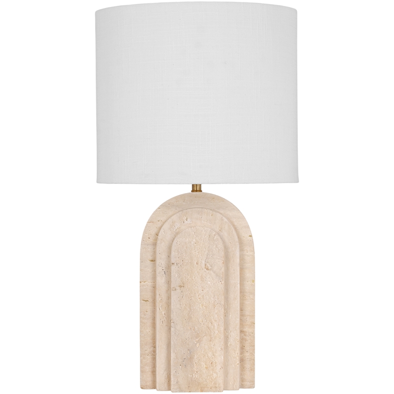 Meridian Furniture Caldera Travertine And Linen Textured Fabric Table Lamp