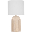 Meridian Furniture Caldera Travertine And Linen Textured Fabric Table Lamp