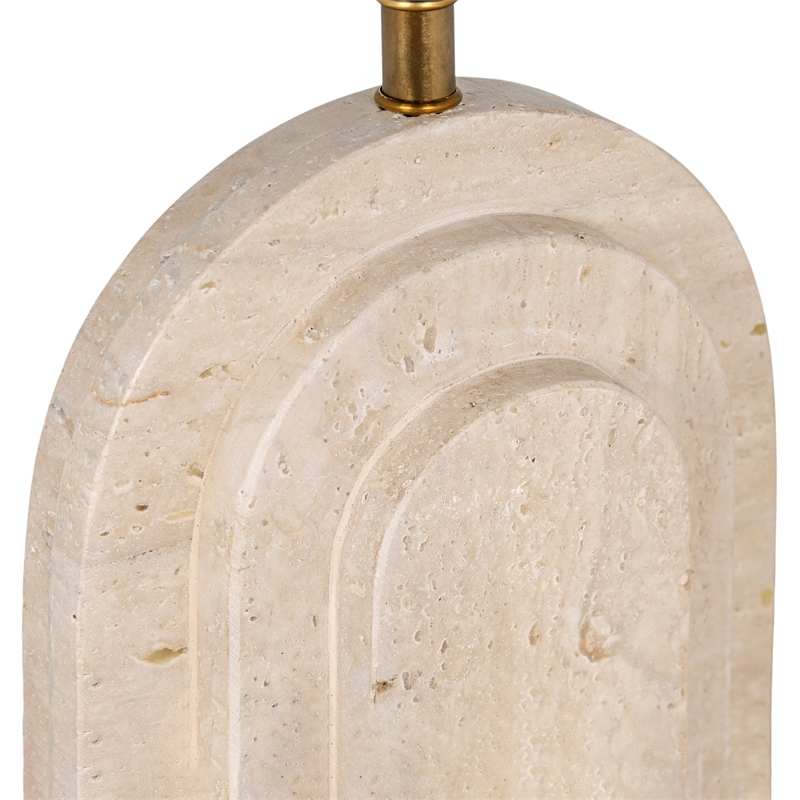 Meridian Furniture Caldera Travertine And Linen Textured Fabric Table Lamp