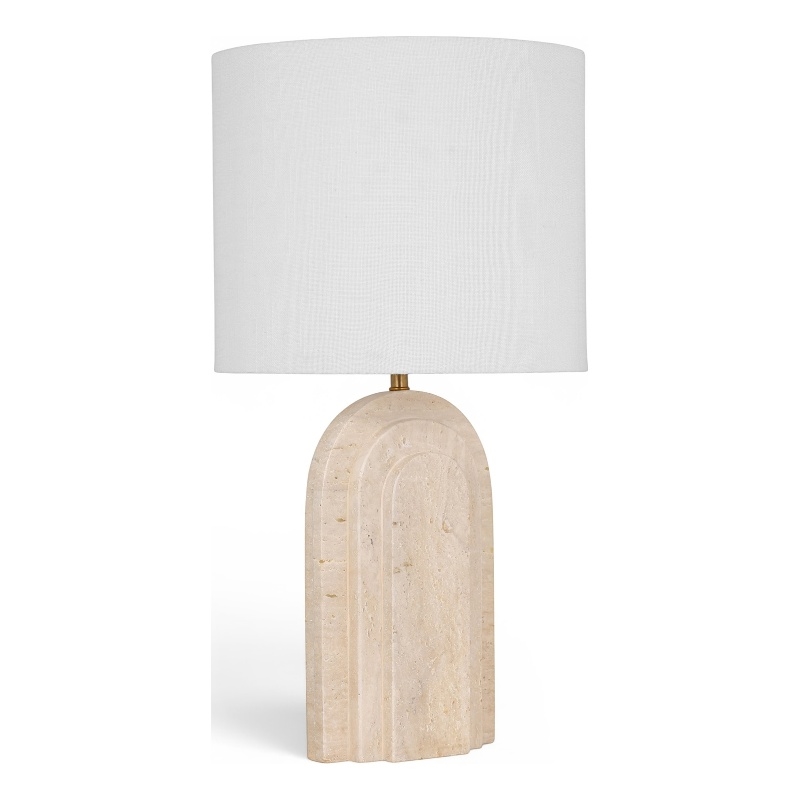 Meridian Furniture Caldera Travertine And Linen Textured Fabric Table Lamp