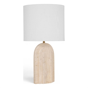 Meridian Furniture Caldera Travertine And Linen Textured Fabric Table Lamp
