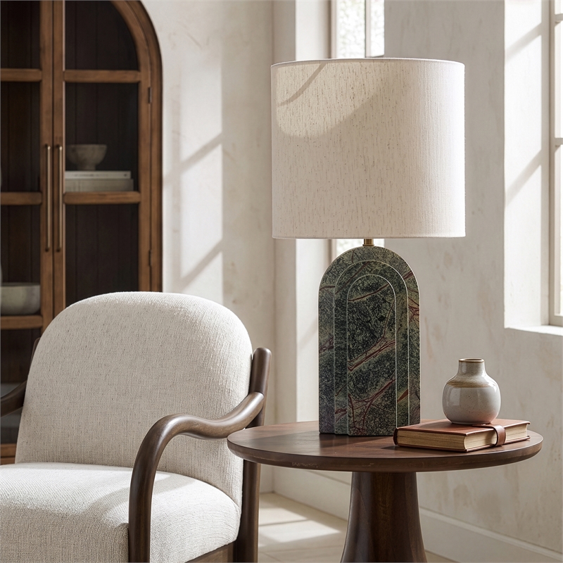 Meridian Furniture Caldera Forest Green Genuine Marble And Fabric Table Lamp